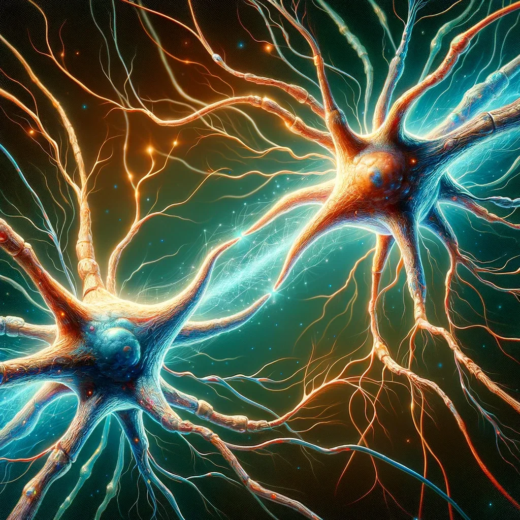 Neurons transmitting electrical signals in human brain illustration